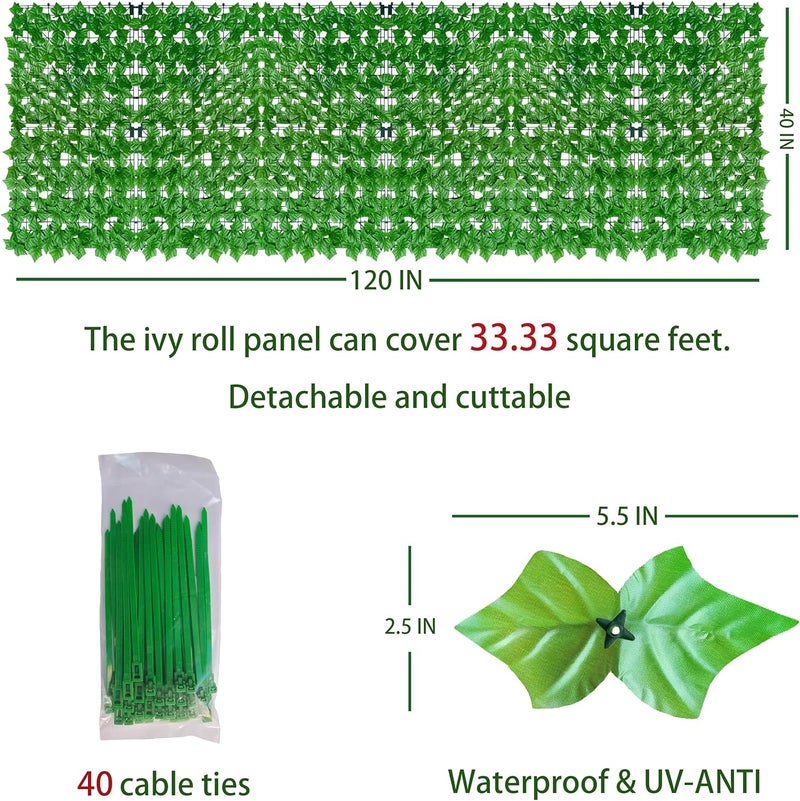 ODTORY Artificial Ivy Privacy Fence Wall Screen,40X120 in UV-Anti Faux Greenery Backdrop Ivy Vine Leaf Hedges Fence Panels for Patio, Balcony, Garden, Backyard Indoor Outdoor Light Green Wall Decor - Image 2